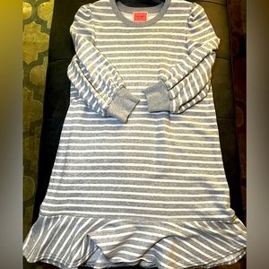 Kate Spade Grey & White Striped Cotton Princess 3/4 Sleeve Dress w/ Flutter Hem